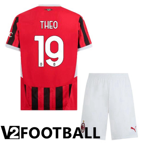 AC Milan (THEO 19) Kids Home Soccer Shirt Red Black 2024/2025