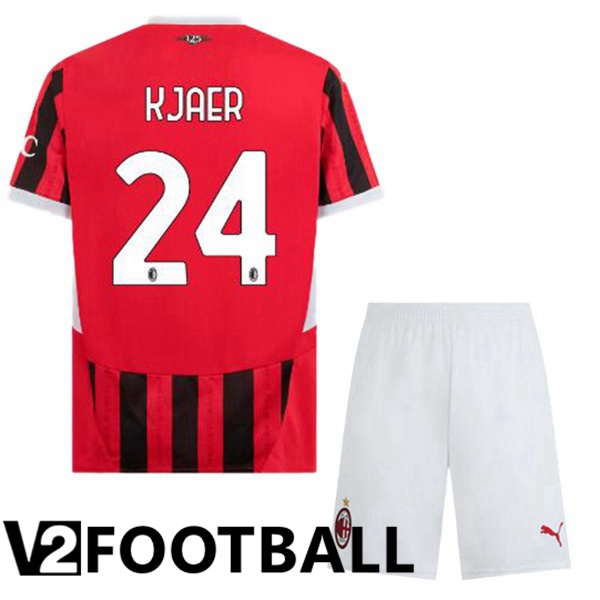 AC Milan (Kjaer 24) Kids Home Soccer Shirt Red Black 2024/2025