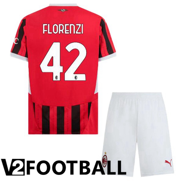 AC Milan (Florenzi 42) Kids Home Soccer Shirt Red Black 2024/2025