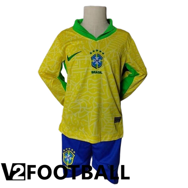 Brazil Kids Home Soccer Shirt Long sleeve 2024/2025