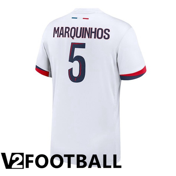 Paris PSG (Marquinhos 5) Away Soccer Shirt White 2024/2025