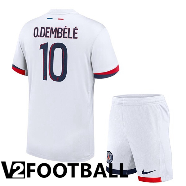 Paris PSG (O.Dembélé 10) Kids Away Soccer Shirt White 2024/2025