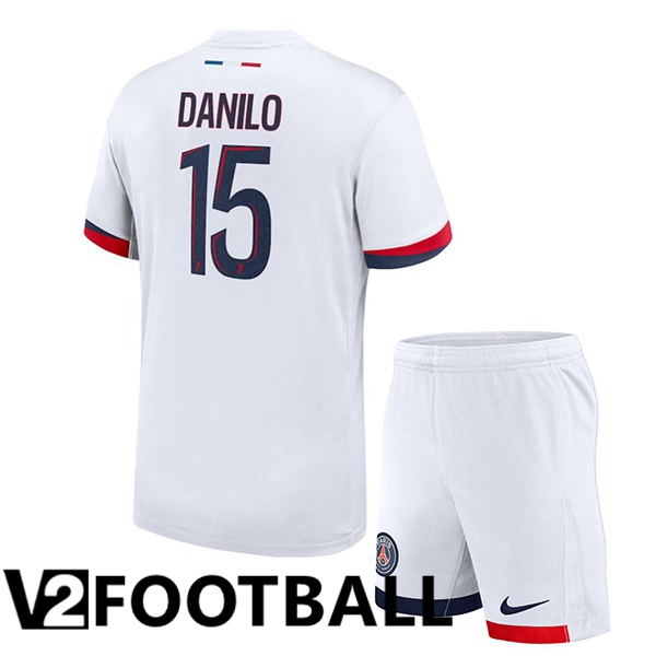 Paris PSG (Danilo 15) Kids Away Soccer Shirt White 2024/2025