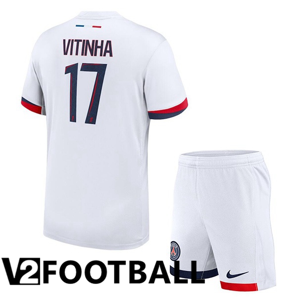 Paris PSG (Vitinha 17) Kids Away Soccer Shirt White 2024/2025