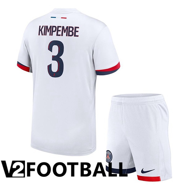 Paris PSG (Kimpembe 3) Kids Away Soccer Shirt White 2024/2025