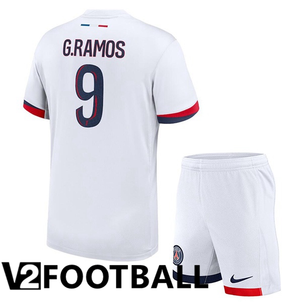 Paris PSG (G.Ramos 9) Kids Away Soccer Shirt White 2024/2025