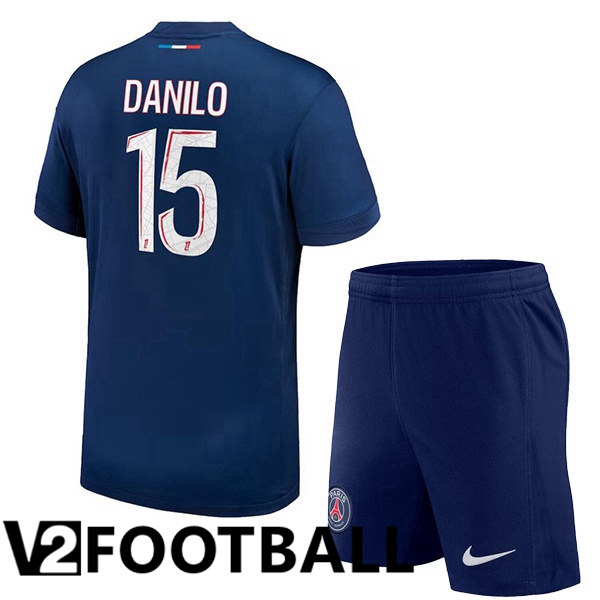 Paris PSG (Danilo 15) Kids Home Soccer Shirt Blue Royal 2024/2025