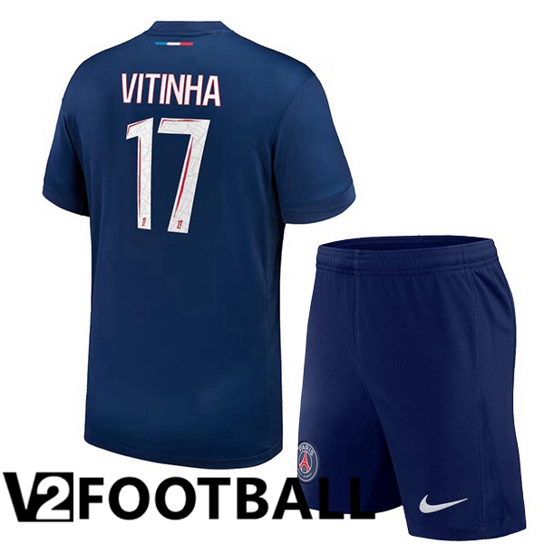 Paris PSG (Vitinha 17) Kids Home Soccer Shirt Blue Royal 2024/2025