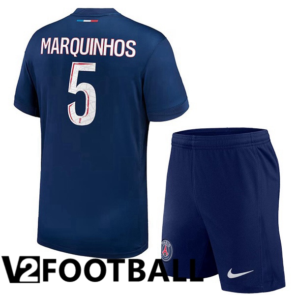 Paris PSG (Marquinhos 5) Kids Home Soccer Shirt Blue Royal 2024/2025