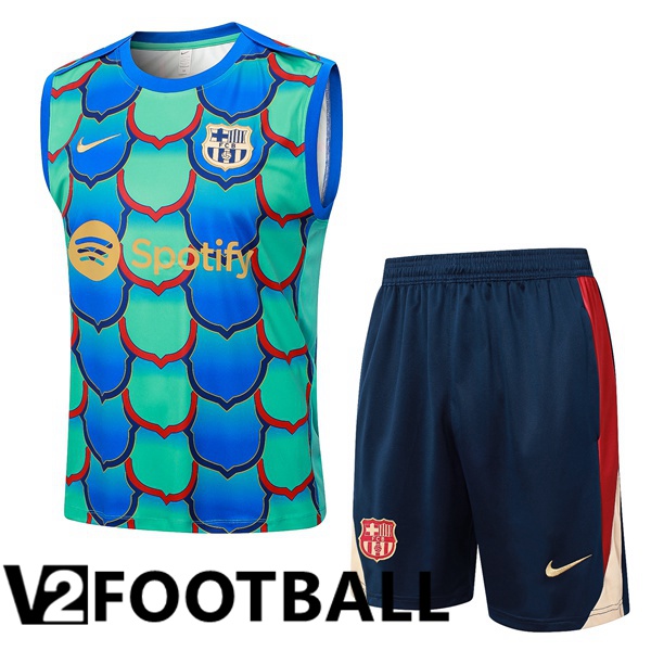 FC Barcelona Soccer Vest + Shorts Green Blue 2024/2025