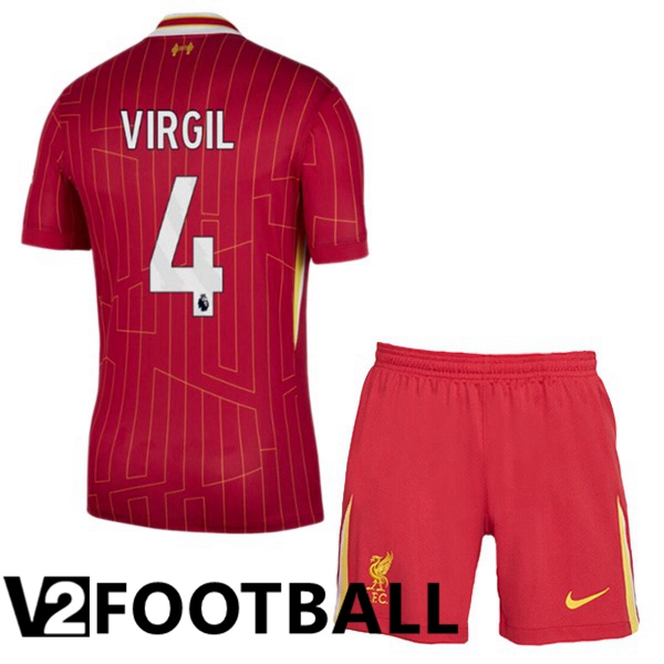 FC Liverpool (VIRGIL 4) Kids Home Soccer Shirt Red 2024/2025