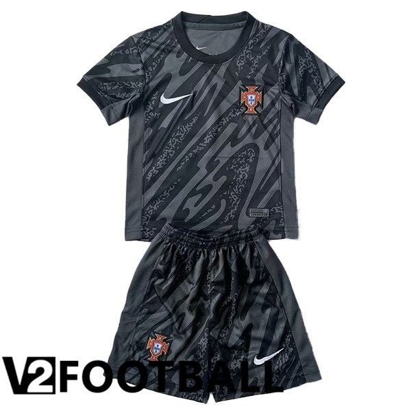 Portugal Kids Goalkeeper Soccer Shirt Black UEFA Euro 2024