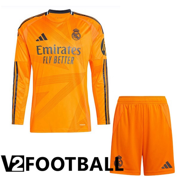 Real Madrid Kids Away Soccer Shirt Long sleeve Orange 2024/2025