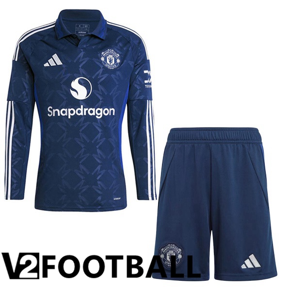 Manchester United Kids Away Soccer Shirt Long sleeve Blue 2024/2025