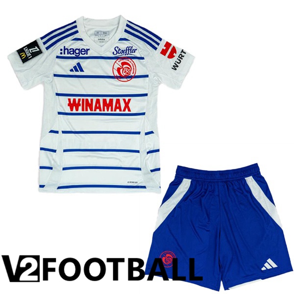 RC Strasbourg Alsace Kids Away Soccer Shirt White 2024/2025