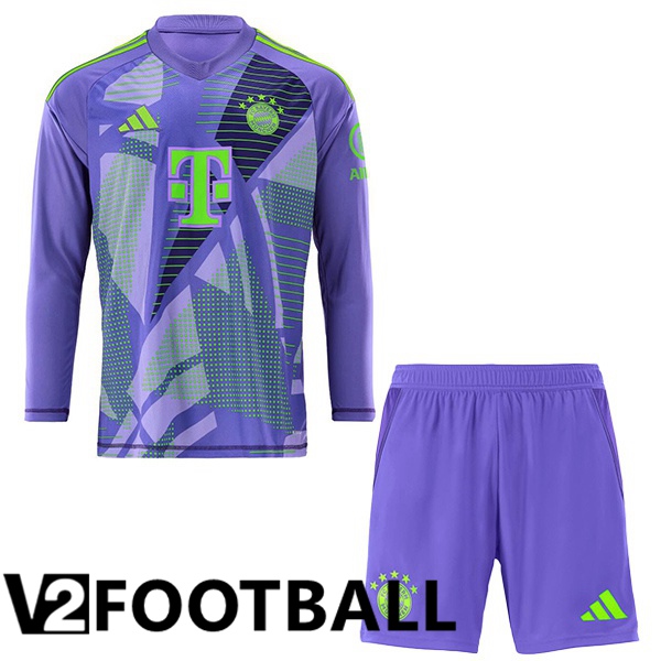 Bayern Munich Kids Goalkeeper Soccer Shirt Long sleeve Purple 2024/2025