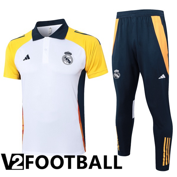 Real Madrid Soccer Polo + Training Pants White Yellow 2024/2025