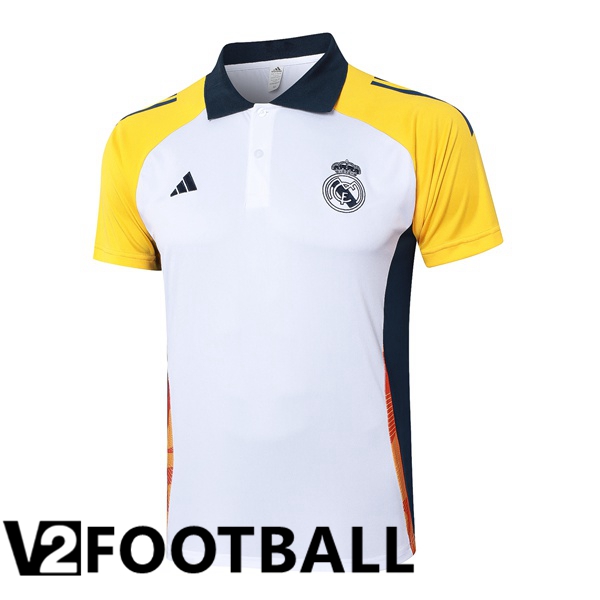 Real Madrid Soccer Polo White Yellow 2024/2025