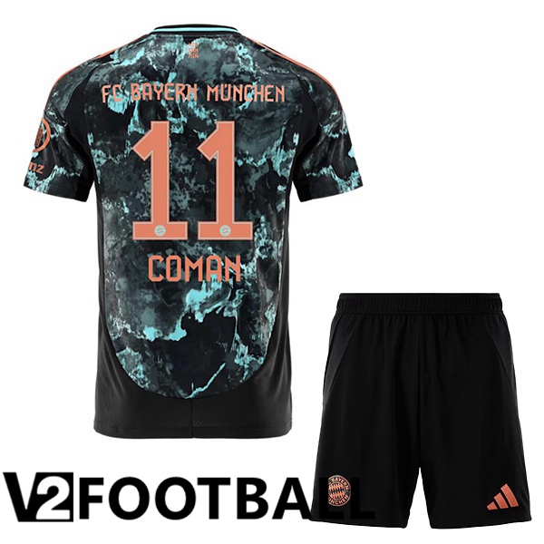 Bayern Munich (Coman 11) Kids Away Soccer Shirt Black 2024/2025