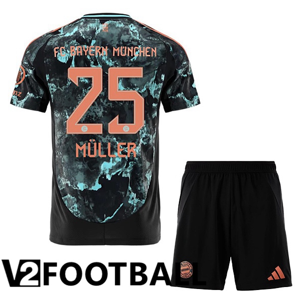 Bayern Munich (Müller 25) Kids Away Soccer Shirt Black 2024/2025