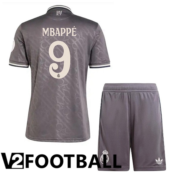 Real Madrid (Mbappé 9) Kids Third Soccer Shirt Grey 2024/2025