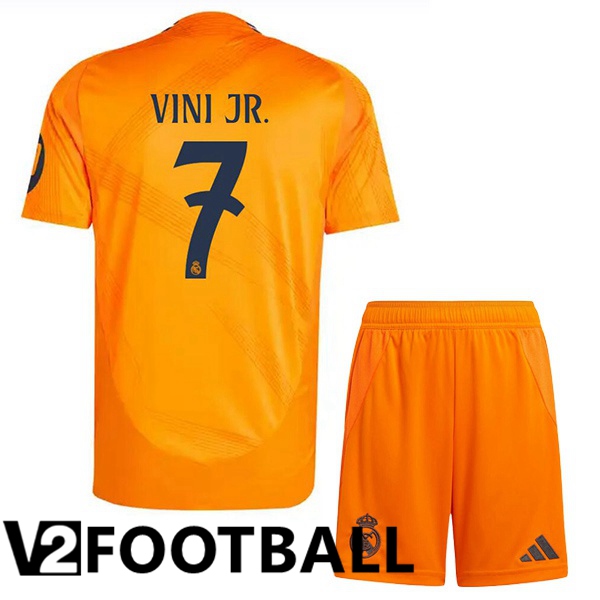 Real Madrid (Vini Jr. 7) Kids Away Soccer Shirt Orange 2024/2025