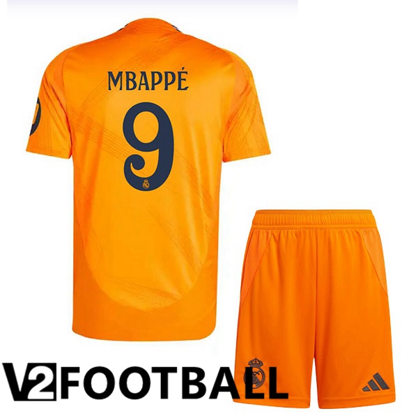 Real Madrid (Mbappé 9) Kids Away Soccer Shirt Orange 2024/2025