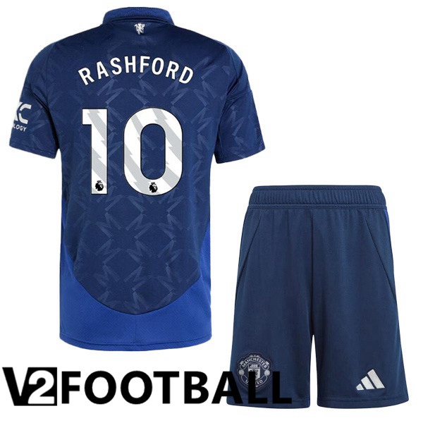 Manchester United (Rashford 10) Kids Away Soccer Shirt Blue 2024/2025