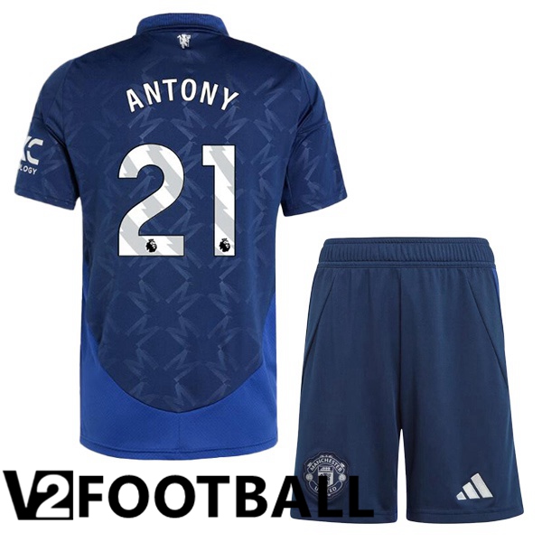 Manchester United (Antony 21) Kids Away Soccer Shirt Blue 2024/2025