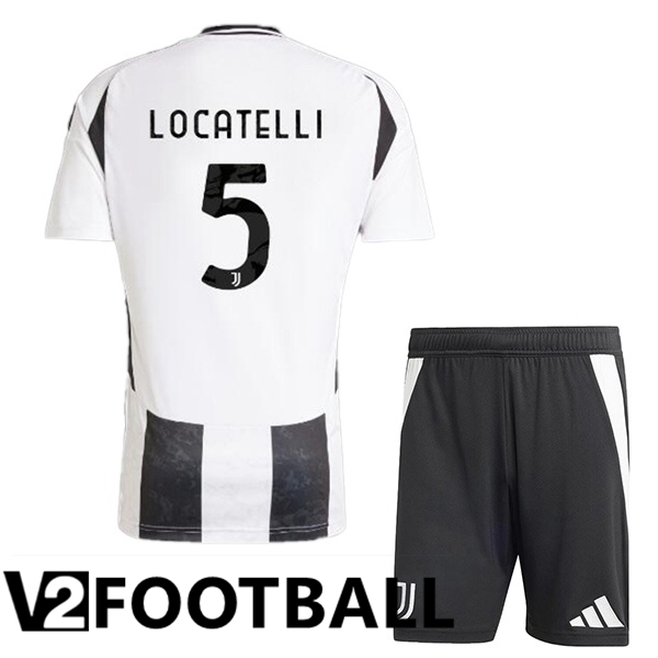 Juventus (LOCATELLI 5) Kids Home Soccer Shirt Black White 2024/2025