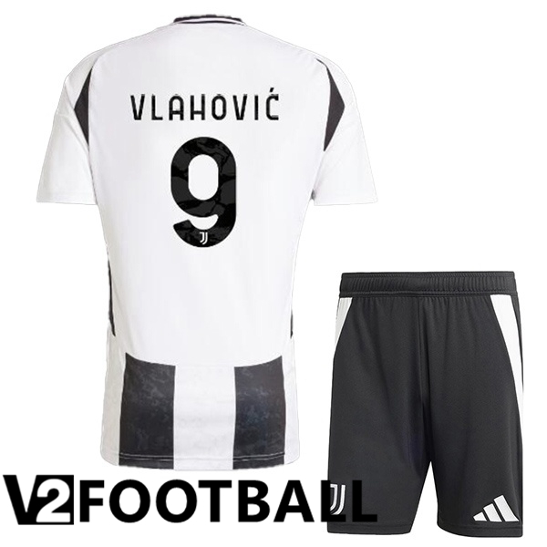 Juventus (VLAHOVIĆ 9) Kids Home Soccer Shirt Black White 2024/2025