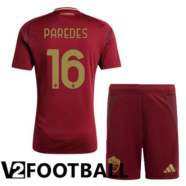 AS Rome (PAREDES 16) Kids Home Soccer Shirt Red 2024/2025