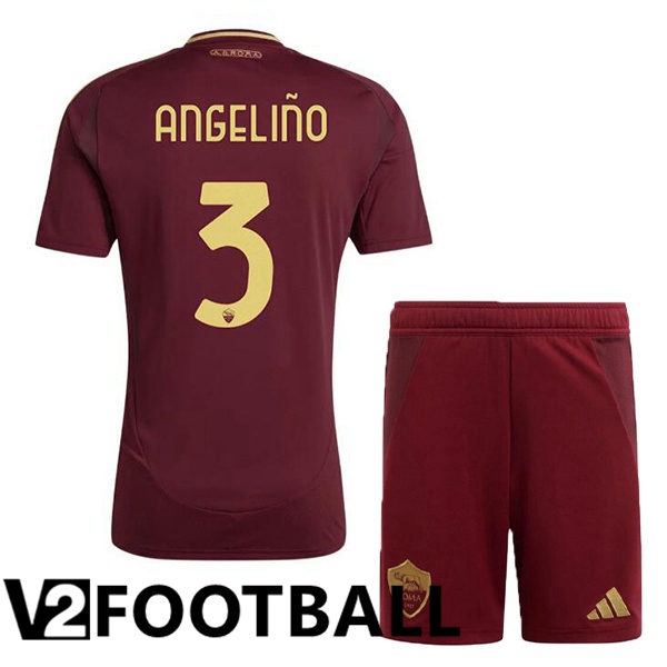 AS Rome (ANGELIÑO 3) Kids Home Soccer Shirt Red 2024/2025