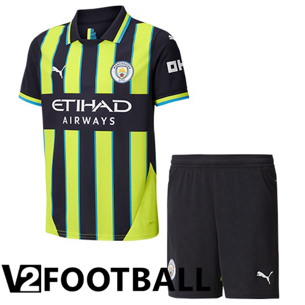 Manchester City Kids Away Soccer Shirt Green Black 2024/2025