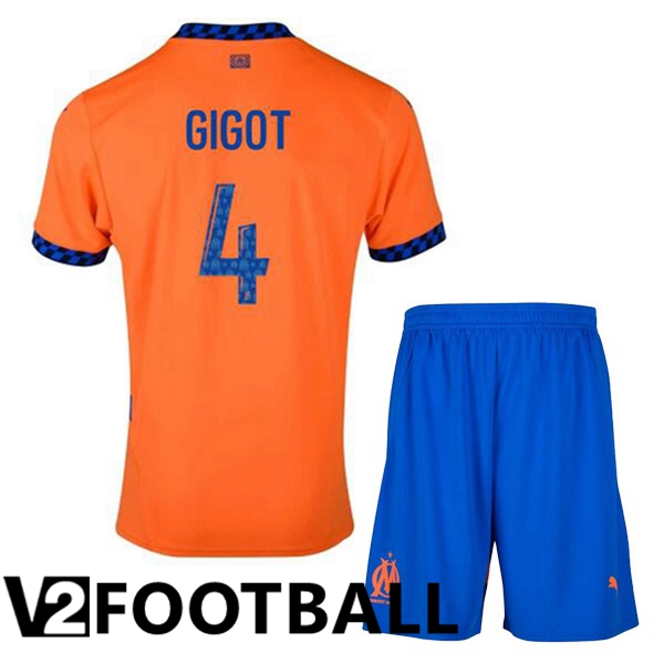 Marseille OM (GIGOT 4) Kids Third Soccer Shirt Orange 2024/2025