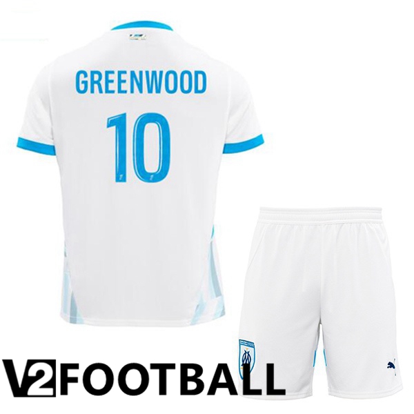 Marseille OM (GREENWOOD 10) Kids Home Soccer Shirt White 2024/2025