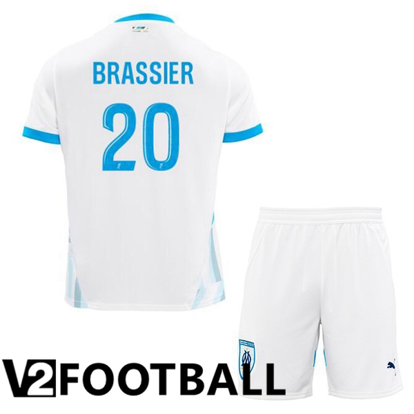 Marseille OM (BRASSIER 20) Kids Home Soccer Shirt White 2024/2025