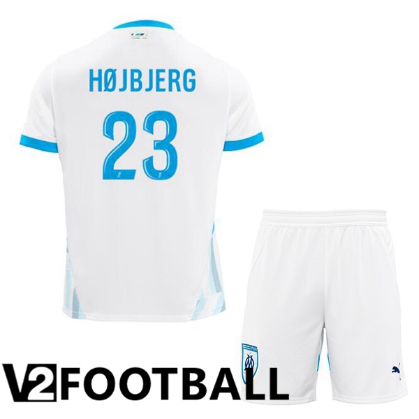 Marseille OM (HØJBJERG 23) Kids Home Soccer Shirt White 2024/2025