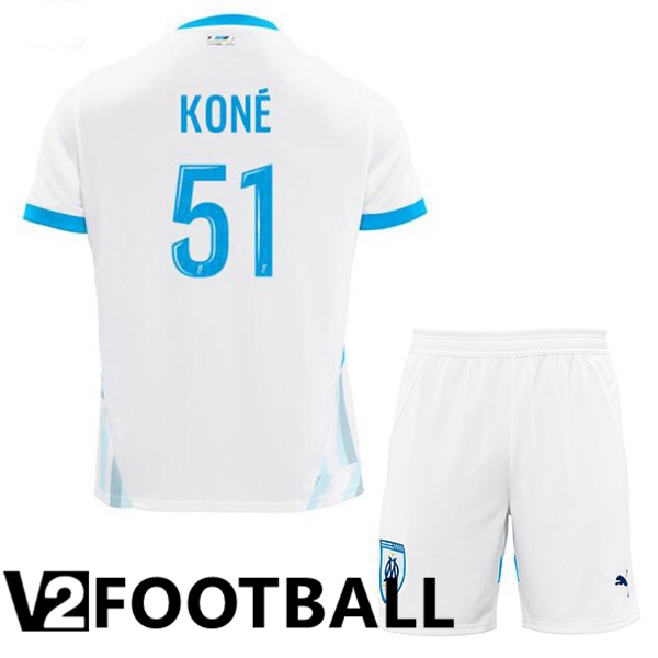 Marseille OM (KONÉ 51) Kids Home Soccer Shirt White 2024/2025