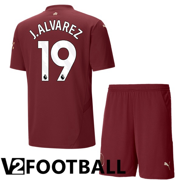 Manchester City (Julián Álvarez 19) Kids Third Soccer Shirt Brown 2024/2025