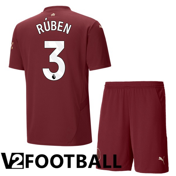 Manchester City (Ruben Dias 3) Kids Third Soccer Shirt Brown 2024/2025