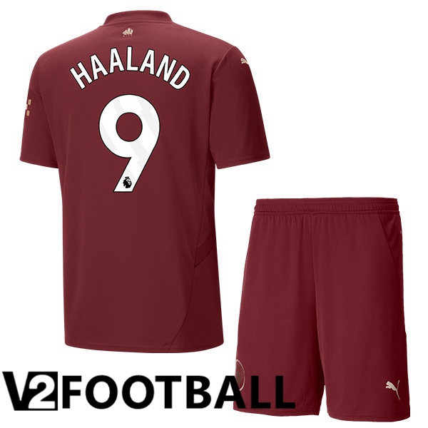 Manchester City (Erling Haaland 9) Kids Third Soccer Shirt Brown 2024/2025