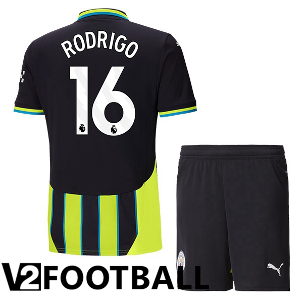 Manchester City (Rodrigo 16) Kids Away Soccer Shirt Green Black 2024/2025