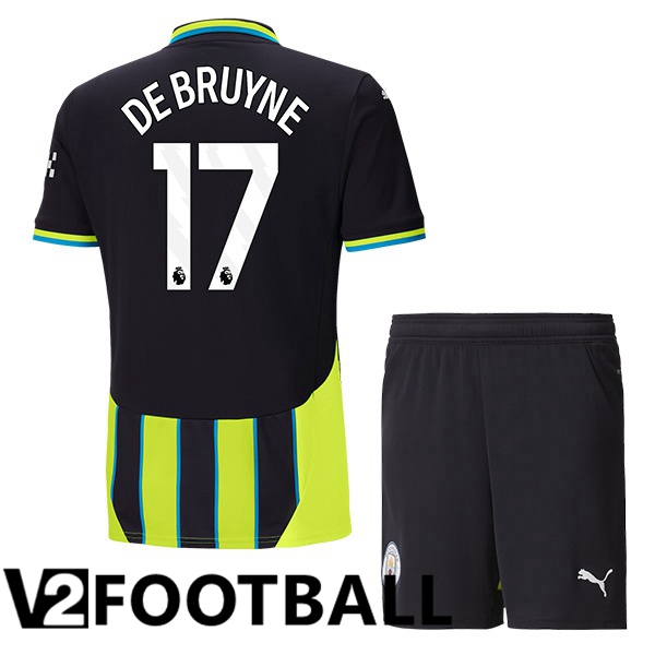 Manchester City (Kevin De Bruyne 17) Kids Away Soccer Shirt Green Black 2024/2025