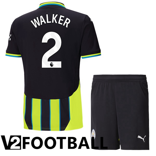 Manchester City (Kyle Walker 2) Kids Away Soccer Shirt Green Black 2024/2025