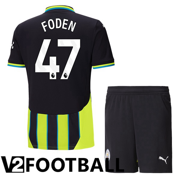 Manchester City (Phil Foden 47) Kids Away Soccer Shirt Green Black 2024/2025