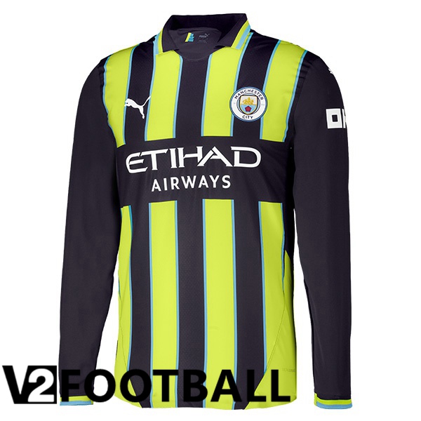 Manchester City Away Soccer Shirt Long sleeve Green Black 2024/2025