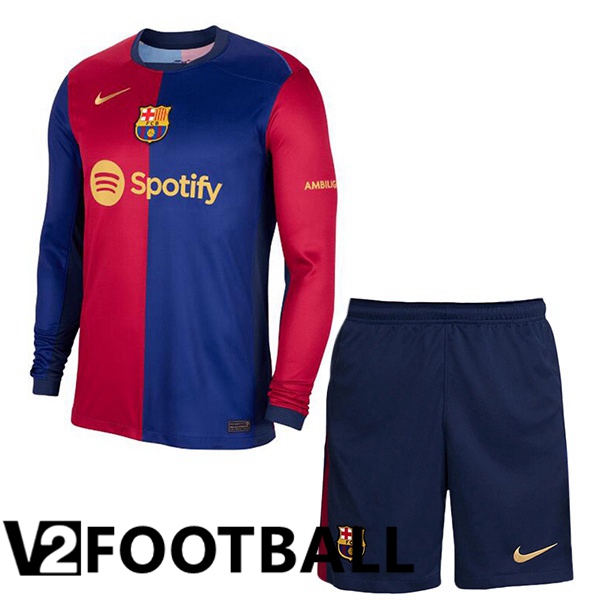 FC Barcelona Kids Home Soccer Shirt Long sleeve Blue Red 2024/2025