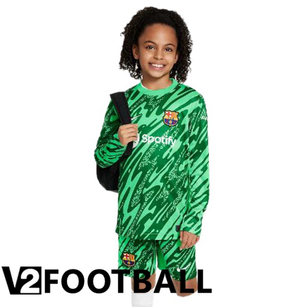 FC Barcelona Kids Goalkeeper Soccer Shirt Long sleeve Spotify Green 2024/2025