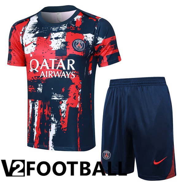 Paris PSG kit Training T Shirt + Shorts Blue Royal Red 2024/2025